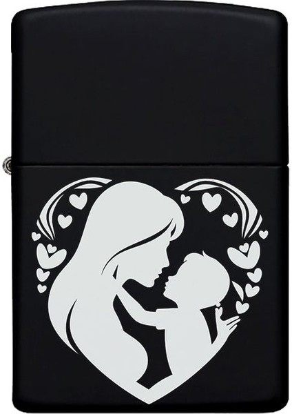 Anne ve Çocuk Desenli Kişiye Özel Isimli Benzinli Siyah Metal Çakmak fiyatları