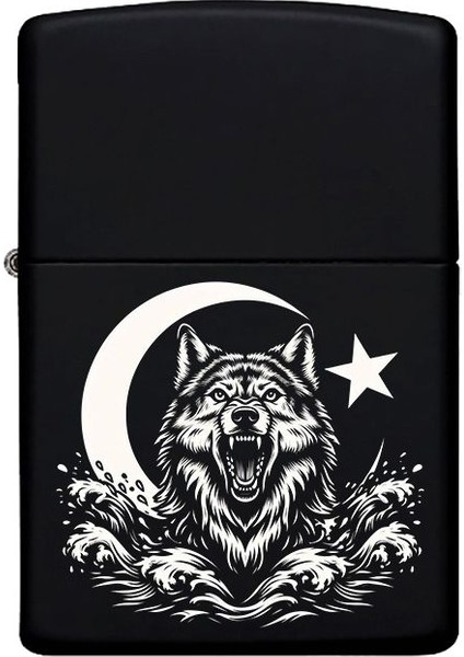 Kurt ve Ay Yıldız Desenli Kişiye Özel Isimli Benzinli Siyah Metal Çakmak fiyatları