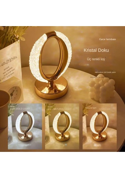 Kristal Elmas Masa Lambası LED USB Şarj Edilebilir Başucu Dekoratif Masaüstü Gece Lambası fiyatları