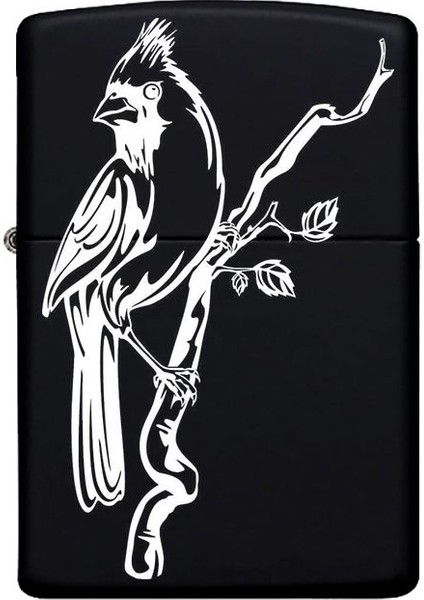 Serçe Desenli Kişiye Özel Isimli Benzinli Siyah Metal Çakmak