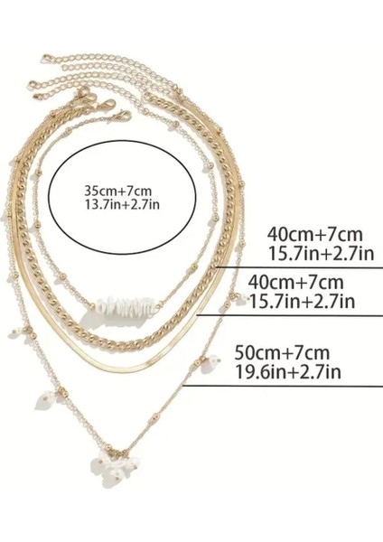 Senky 4 Adet Gold Zincir Beyaz Taşlı Kolye Seti