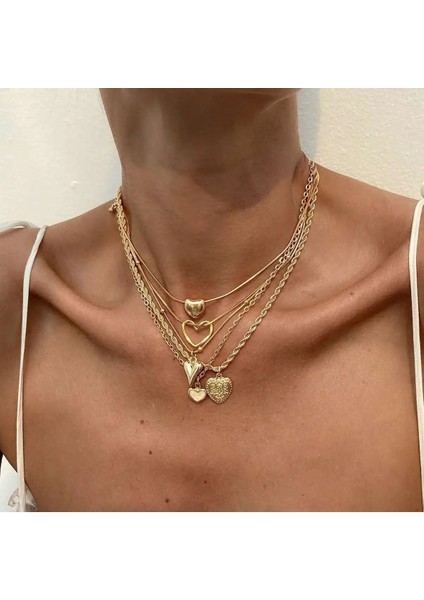 Yasna 5'li Gold Kalpli Zincir Kolye Seti