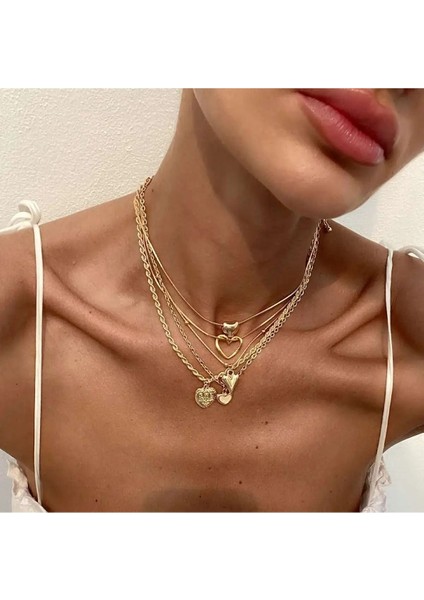 Yasna 5'li Gold Kalpli Zincir Kolye Seti fırsatları