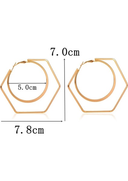 Gold Altıgen Ikili Tasarım Küpe