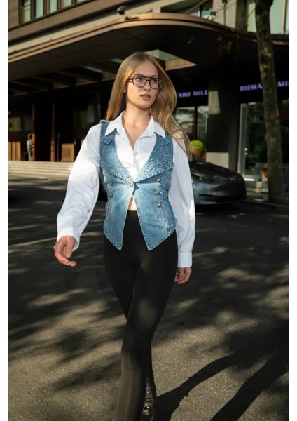Kadın Taşlı Slim Fit Yelek