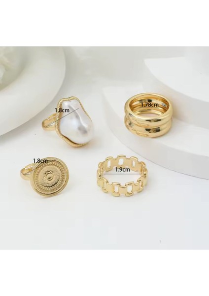 Dyra 4 Adet Gold Yüzük Seti Beyaz Taşlı fırsatları