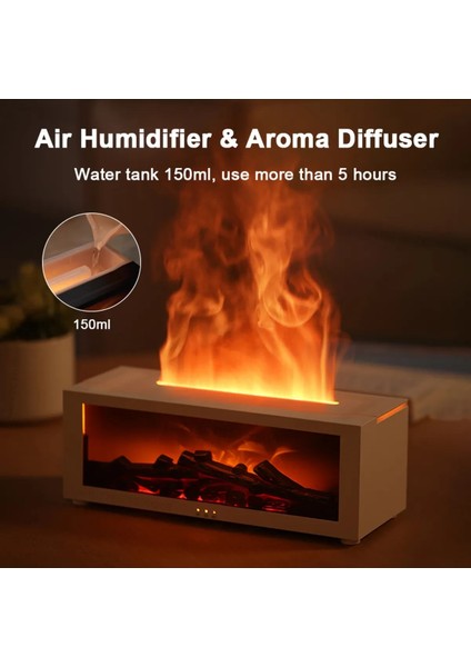 Şömine Hava Nemlendirici Buhar Makinesi ve Aroma Difüzörü Kumandalı 150 ml Ultrasonik