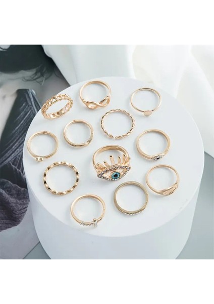 Twin 12 Adet Boho Tarzı Vintage Yüzük Seti