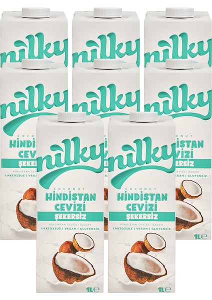 Nilky şekersiz Hindistan Cevizi Sütü Glütensiz Bitkisel Bazlı Laktosuz Vegan8x1 lt