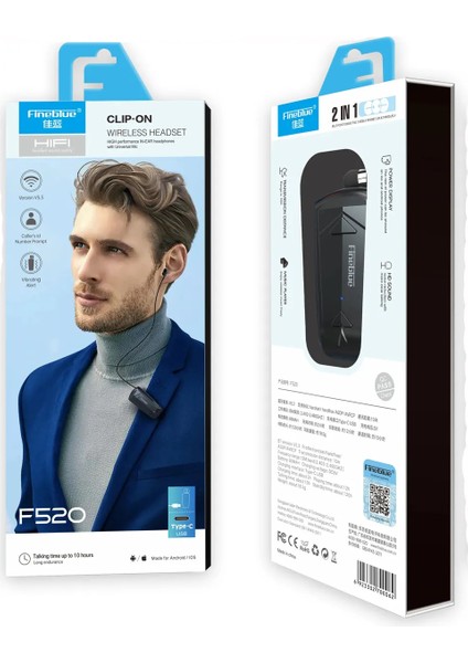 F520 Clip-On Bluetooth Kulaklık – 2’si 1 Arada Mikrofonlu Kablosuz Kulaklık (Android & Ios Uyumlu)