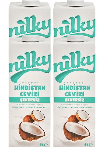 şekersiz Hindistan Cevizi Sütü Glütensiz Bitkisel Bazlı Laktosuz VEGAN4X1 Lt