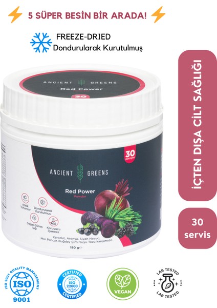 Red Power Büyük Boy 180G 30 Porsiyon Bitkisel Mor Süper Gıda Karışımı Glutensiz, Vegan, Katkı ve Koruyucu Madde İçermez