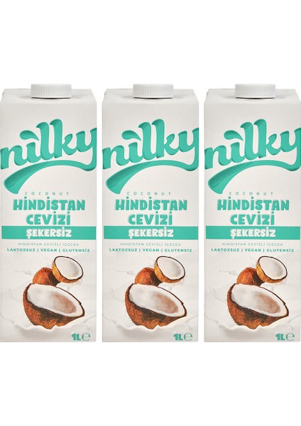 şekersiz Hindistan Cevizi Sütü Glütensiz Bitkisel Bazlı Laktosuz VEGAN3X1 Lt