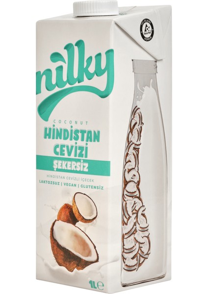 şekersiz Hindistan Cevizi Sütü Glütensiz Bitkisel Bazlı Laktosuz VEGAN3X1 Lt