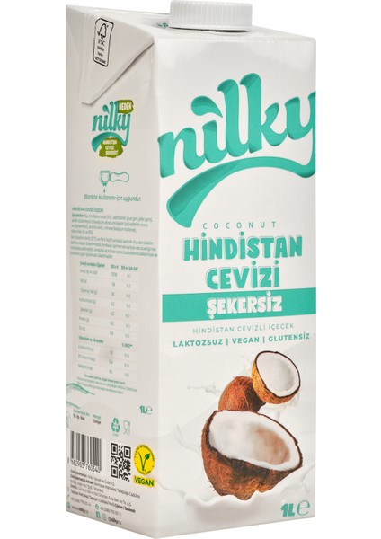 şekersiz Hindistan Cevizi Sütü Glütensiz Bitkisel Bazlı Laktosuz VEGAN3X1 Lt