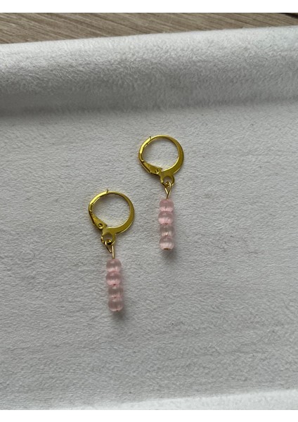Minimal Pembe Kedi Gözü Altın Kaplama Halka Küpe