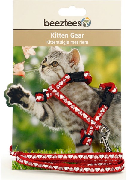 Yavru Kedi Göğüs Tasması ve Gezdirme Kayışı 120CM, Kırmızı, 16-25CM Boyun, 23-36CM Göğüs Inslm
