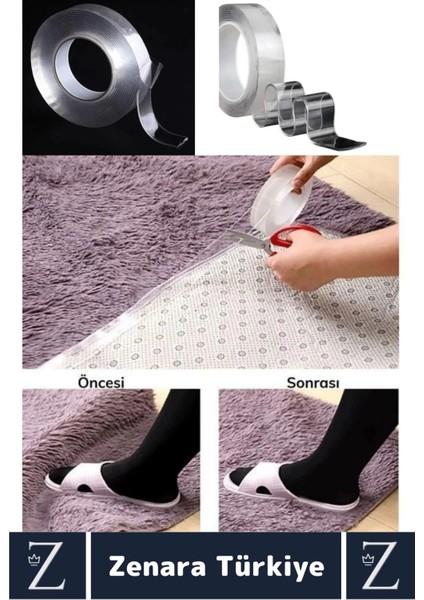 Premium Güçlü Yüksek Mukavemetli 60 kg Kapasite Nano Çift Taraflı Doku Şeffaf Bant 3 Metre x 4 Adet