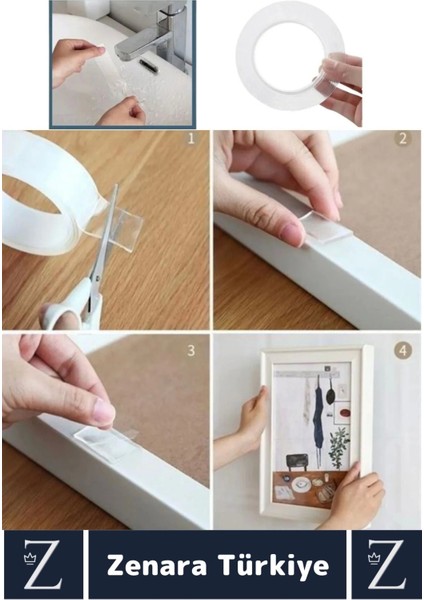 Premium Güçlü Yüksek Mukavemetli 60 kg Kapasite Nano Çift Taraflı Doku Şeffaf Bant 3 Metre x 4 Adet