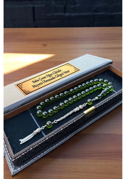 Sertifikalı 925 Ayar Gümüş Püsküllü Premium Üst Kalite Ateş Kehribar Tesbih Kutu Yazılı Babalar Günü