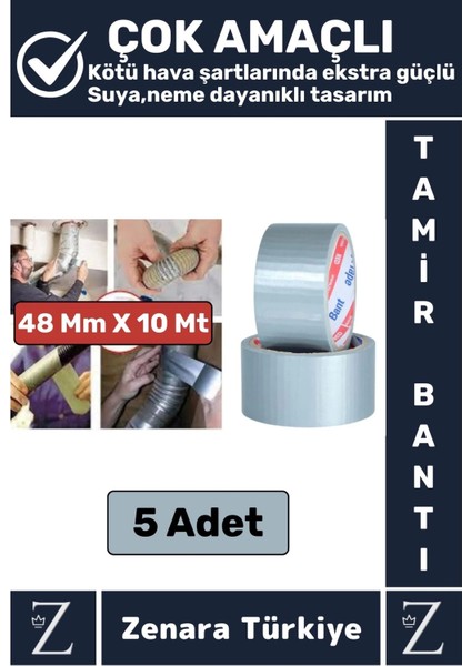 Ultra Güçlü Suya Neme Dayanıklı Çok Amaçlı Onarım Tamir Izolasyon Bantı Gri 48 mm x 10 Metre 5 Adet