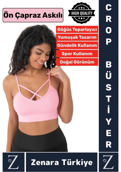 Luxery Göğüs Toparlayan Sarkma Önleyen Spor Gündelik Kullanım Ön Çapraz Askılı Micro Crop Büstiyer