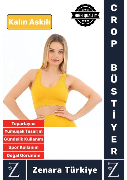 Yüksek Kaliteli Göğüs Toparlayan Sarkma Önleyen Gündelik Spor Kullanım Kalın Askılı Crop Büstiyer