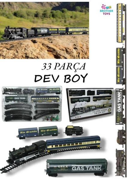 Dev Boy Pilli Sesli ve Işıklı 33 Parça Klasik Tren Oyuncak Lokomotif Seti