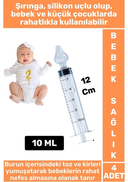 Premium Bebek Burun Şırıngası Burun Temizleme Kiti Silikon Uçlu Burun Nazal Yıkama Aspiratörü 4 Adet
