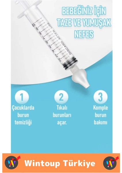 Premium Bebek Burun Şırıngası Burun Temizleme Kiti Silikon Uçlu Burun Nazal Yıkama Aspiratörü 4 Adet