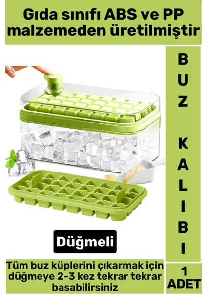 Premium Yeni Nesil Kompakt Pratik Buz Küpü Çıkarma Soğuk Içecek Kokteyl 32 Yuvalı Düğmeli Buz Kalıbı