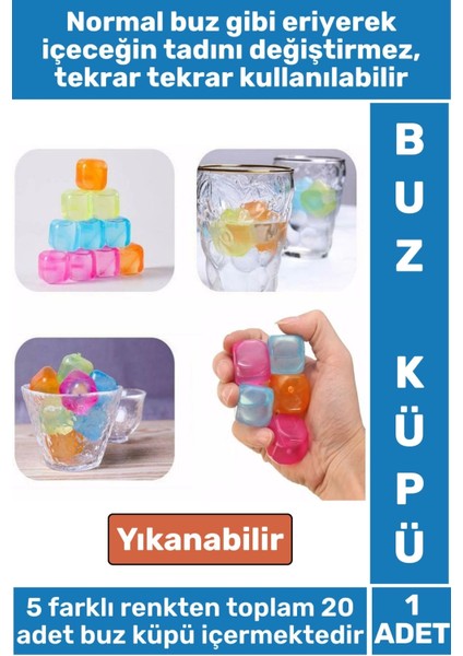 Yıkanabilir Tekrar Kullanılabilir Buzluk Banyo Havuz Kokteyl Serinlik Pratik Renkli Buz Küpü 20ADET