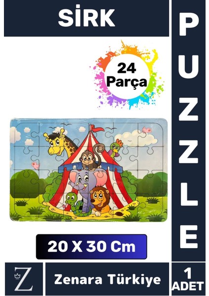 Eğlenceli Eğitici Görsel Algı Problem Çözme Becerisi Çocuk Büyük Boy Puzzle 24 Parça Sirk
