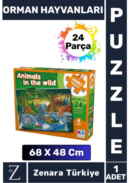 Eğlenceli Eğitici Görsel Algı Problem Çözme Becerisi Çocuk Büyük Boy Puzzle 24PARÇA Orman Hayvanları