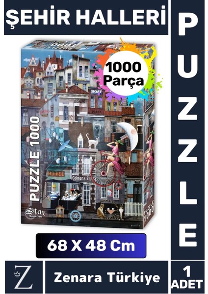 Premium Eğlenceli Eğitici Görsel Algı Motor Becerisi Geliştiren Çocuk Puzzle 1000 Prça Şehir Halleri