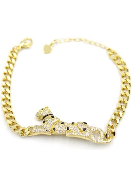 Zirkon Taşlı Leopar Bileklik - Altın