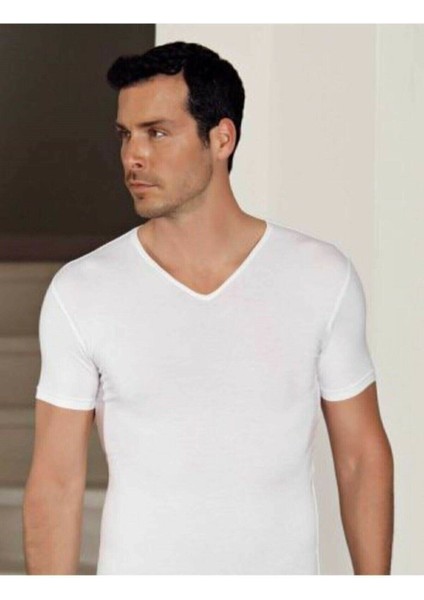 Hmd 712 6ıllı Derin V Yaka Lıkrallı Yarım Kolu Fanelle