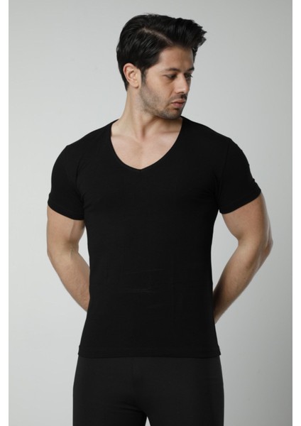 Hmd 712 6ıllı Derin V Yaka Lıkrallı Yarım Kolu Fanelle