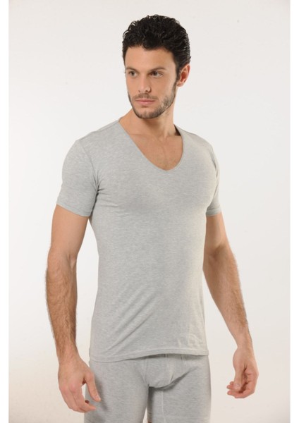 Hmd 712 6ıllı Derin V Yaka Lıkrallı Yarım Kolu Fanelle