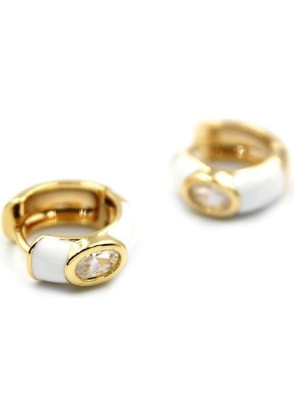 Mineli Halka Küpe - Beyaz