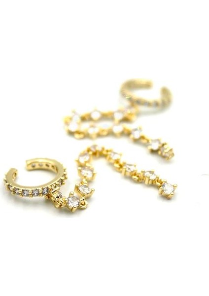 2'li Taşlı Kıkırdak Küpe - Altın