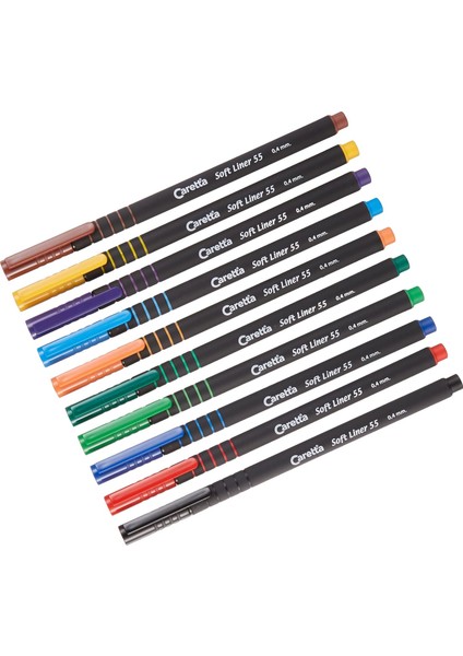 Ofıs ve Okul Caretta -55-10PVC Soft Liner 55 Fineliner Kalem 0, 4mm, Uç, 10'lu Karışık Set