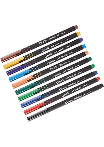 Ofıs ve Okul Caretta -55-10PVC Soft Liner 55 Fineliner Kalem 0, 4mm, Uç, 10'lu Karışık Set modelleri