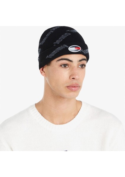 Tommy Jeans Skater Boy S Beanie Print Erkek Siyah Bere