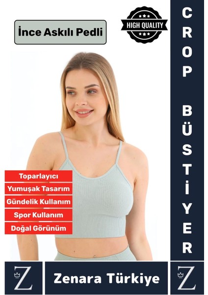 Premium Göğüs Toparlayan Sarkma Önleyen Gündelik Spor Kullanım Ince Askı Pedli Çizgili Crop Büstiyer