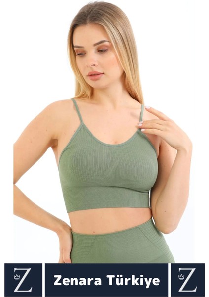 Premium Göğüs Toparlayan Sarkma Önleyen Gündelik Spor Kullanım Ince Askı Pedli Çizgili Crop Büstiyer fiyatları