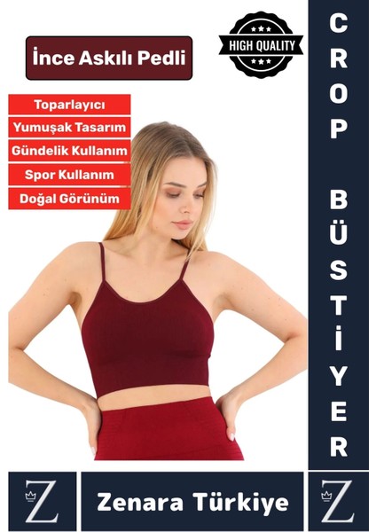 Premium Göğüs Toparlayan Sarkma Önleyen Gündelik Spor Kullanım Ince Askı Pedli Çizgili Crop Büstiyer