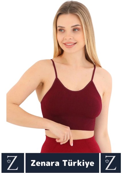 Premium Göğüs Toparlayan Sarkma Önleyen Gündelik Spor Kullanım Ince Askı Pedli Çizgili Crop Büstiyer fiyatları