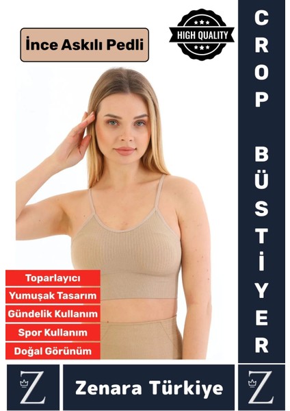 Premium Göğüs Toparlayan Sarkma Önleyen Gündelik Spor Kullanım Ince Askı Pedli Çizgili Crop Büstiyer