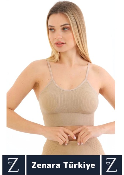 Premium Göğüs Toparlayan Sarkma Önleyen Gündelik Spor Kullanım Ince Askı Pedli Çizgili Crop Büstiyer fiyatları